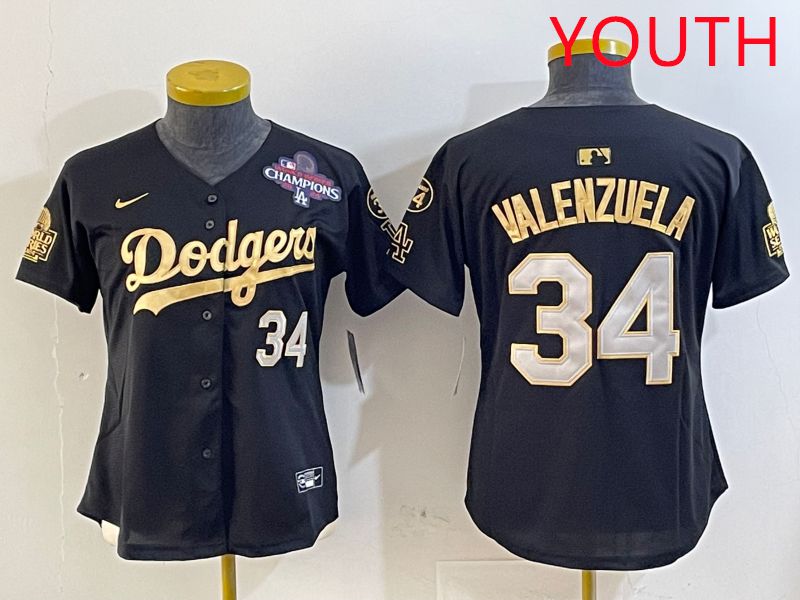 Youth Los Angeles Dodgers #34 Valenzuela Black Gold Game 2025 Nike MLB Jersey style 3